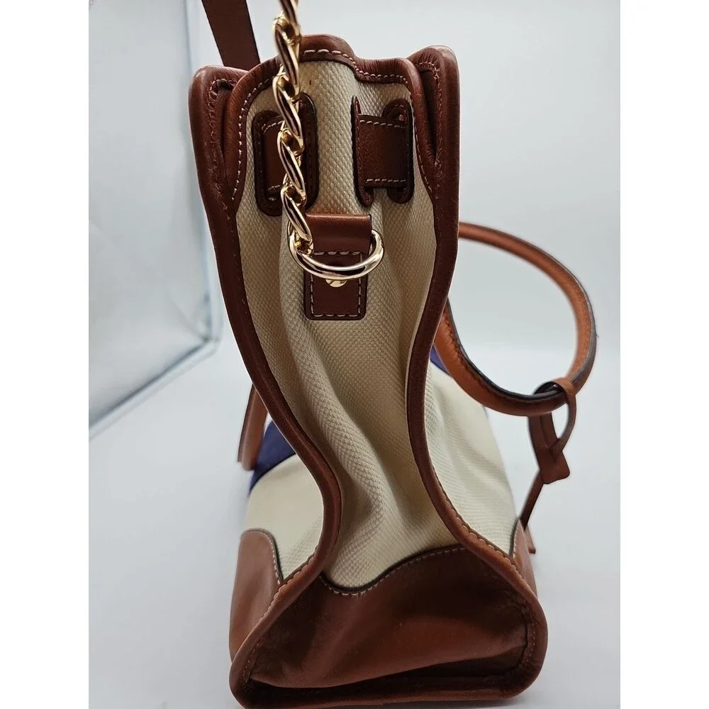 Michael Kors Hamilton Purse Tote Bag Tri-Color  Large Fabric Leather Padlock